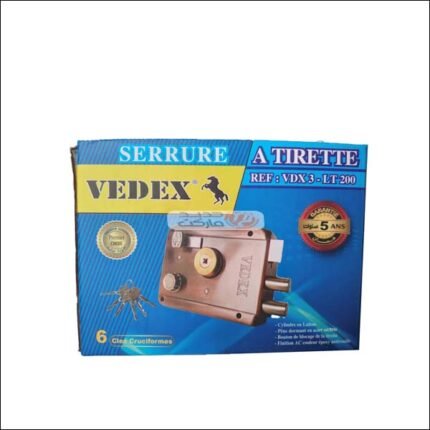 SERRURE DE PORTE VEDEX A TIRETTE CLE SPECIALE LT200 LG:12 CM